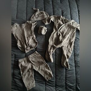 Brown Baby Clothing Set with Gold Dots